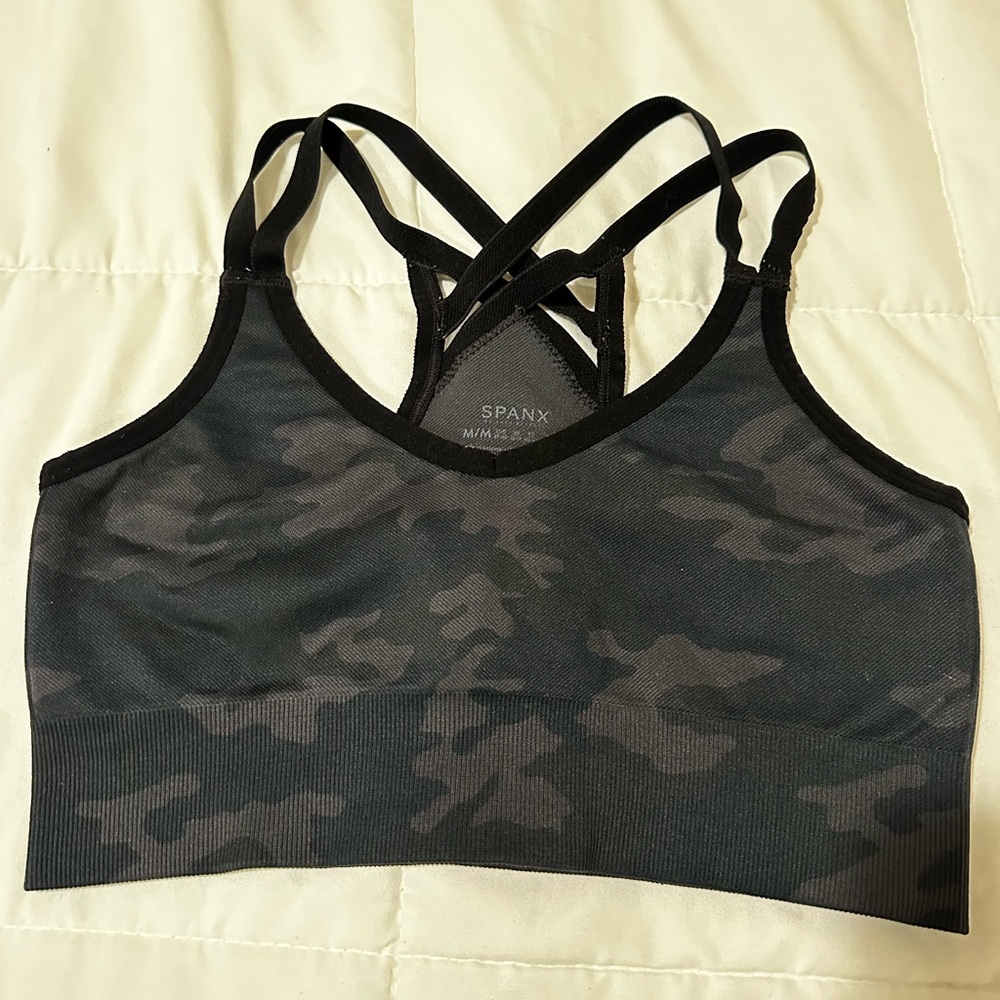 SPANX Black Camouflage Strappy Top